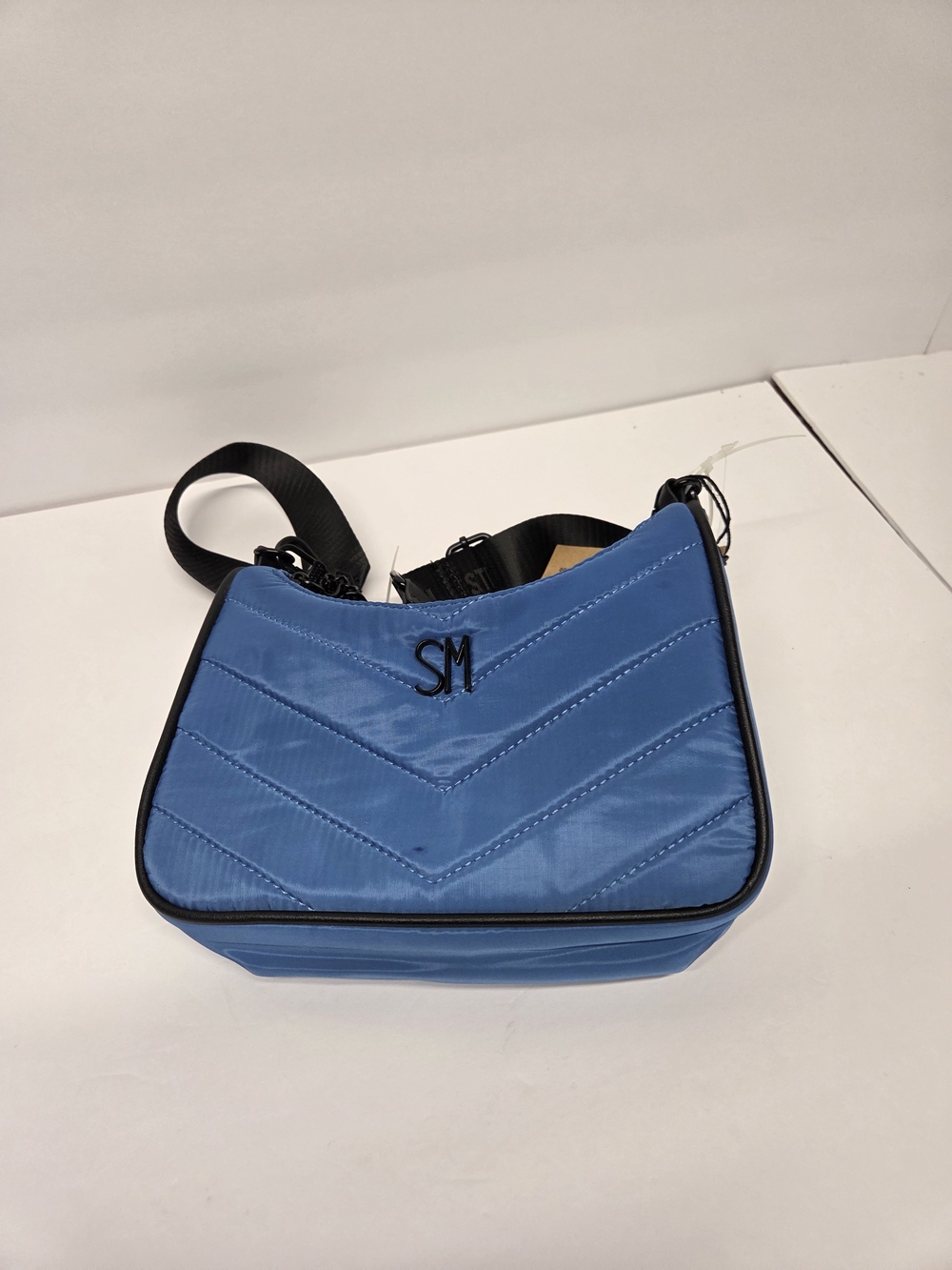 Steve Madden Blue Quilted Shoulder Bag with Black Trim